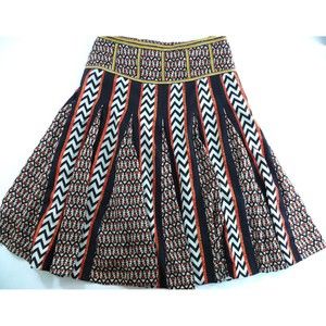 Anthropologie RANNA GILL Midi Skirt godet pleats tribal southwestern sz 4